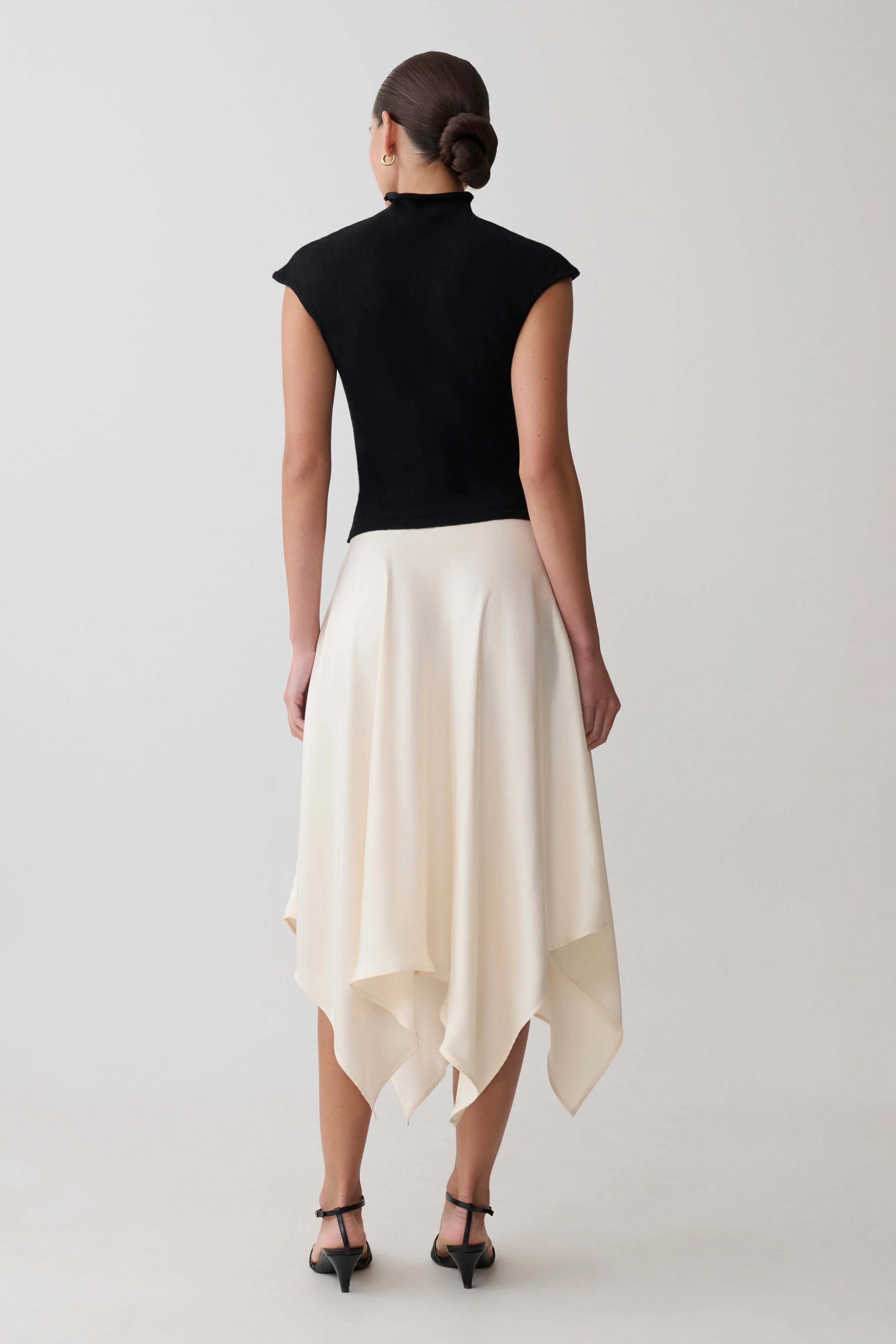 Coralie Asymmetric Satin Midi Skirt Ivory