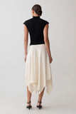 Coralie Asymmetric Satin Midi Skirt Ivory