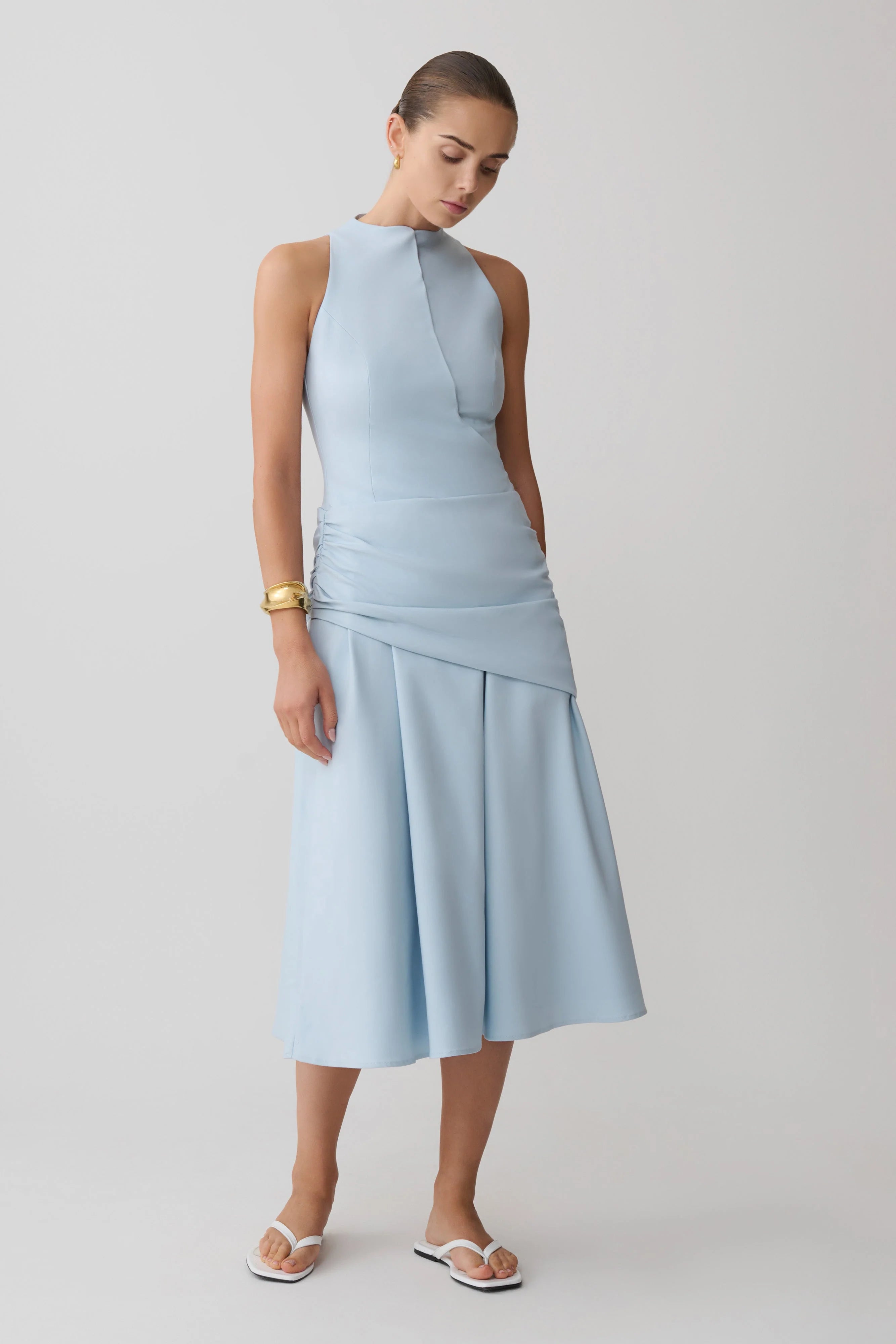 Emily Wrapped Waist Midi Dress Sky Blue