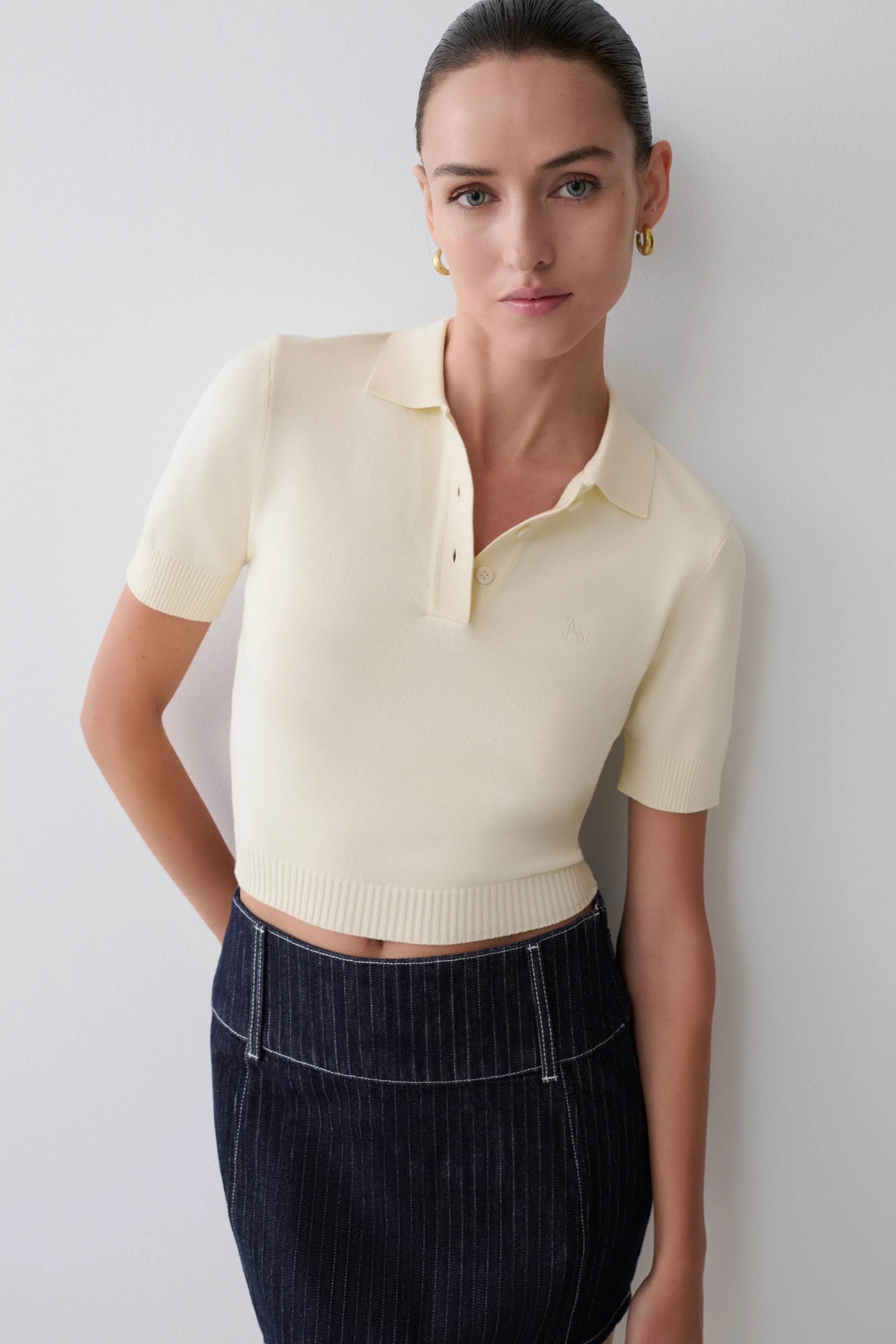 Philly Knit Button Up Top Ivory