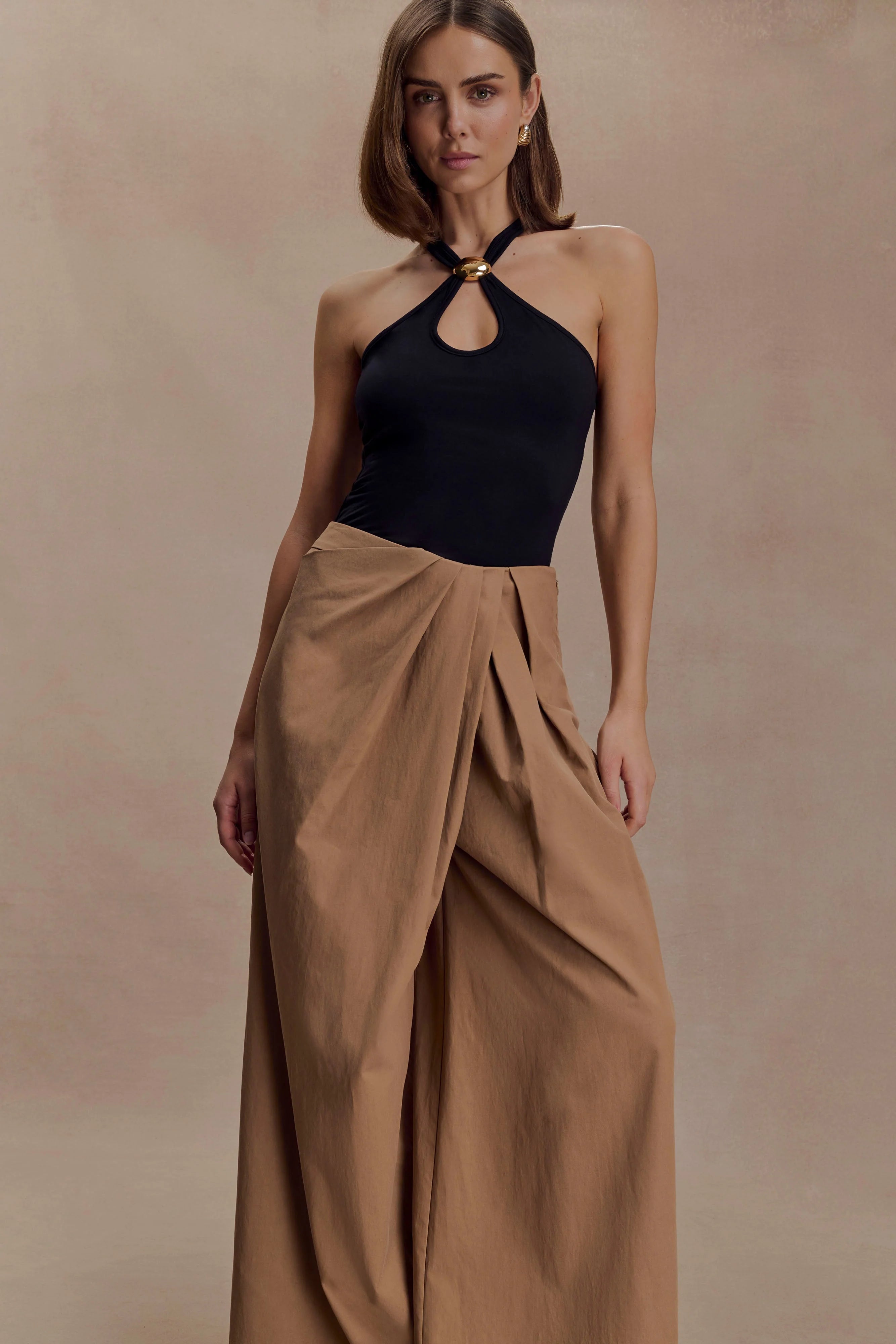 Owen Draped Wide Leg Pants Mocha