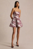 Federica Burgundy And Gold Jacquard Bandeau A Line Mini Dress