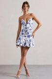 Koko Floral Print Sweetheart Mini Dress With Ruffle Hem