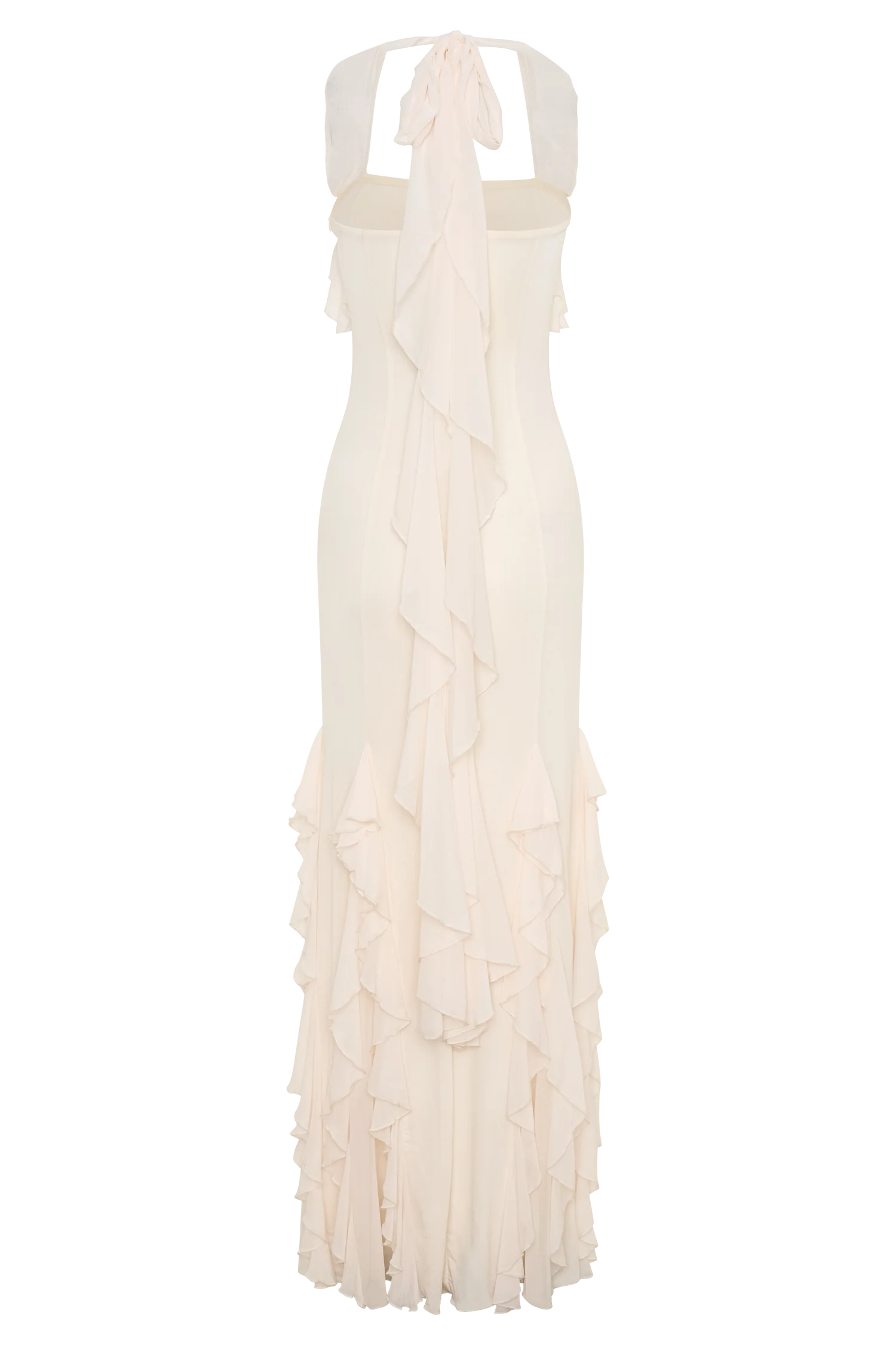 Etta Ruffle Slinky Maxi Dress Ivory