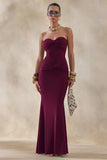 Elodia Burgundy Bandeau Maxi Dress With Gathered Detailing