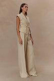 Raya Mid Rise Wide Leg Linen Pant Natural Beige