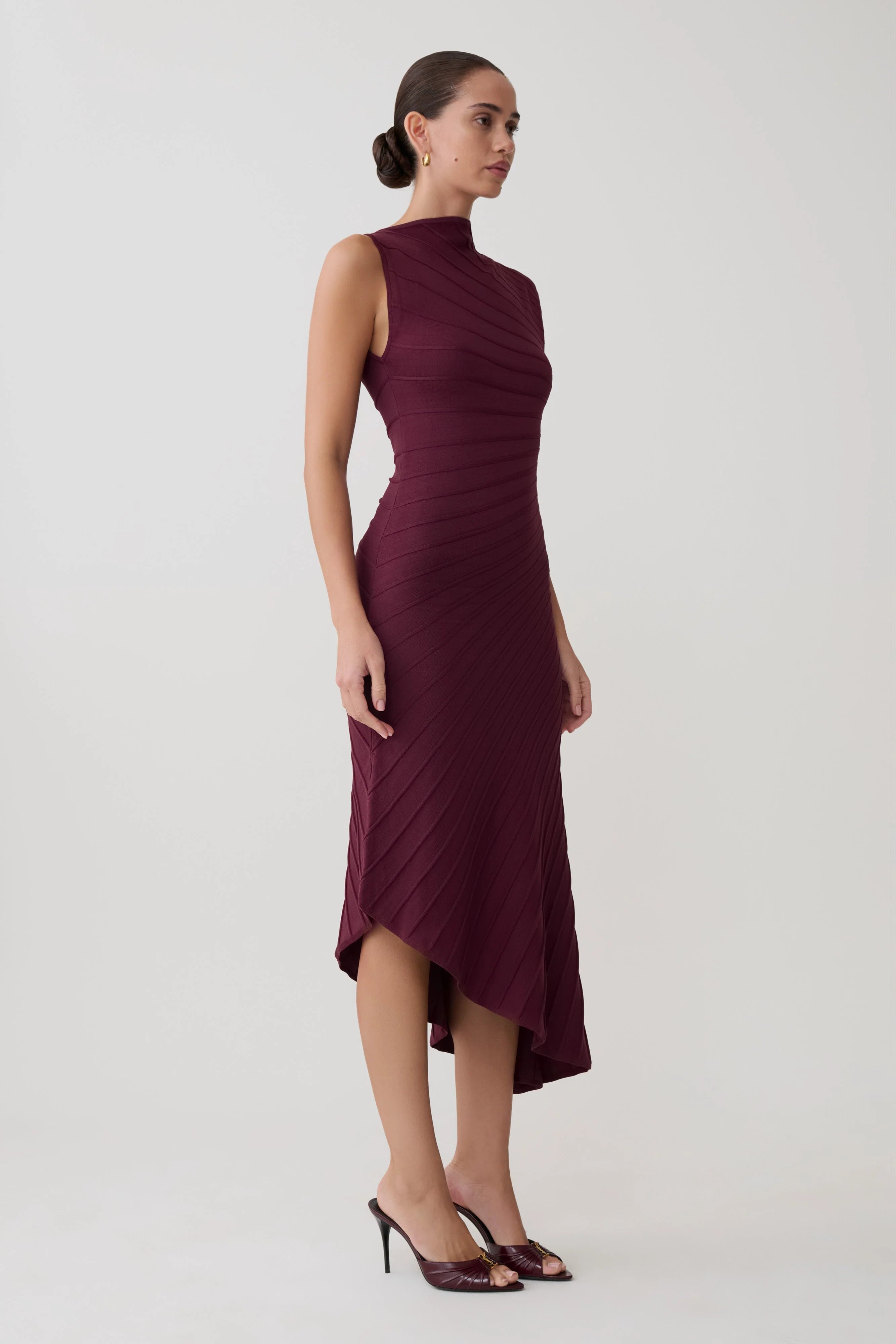Milasandra Pleated Knit Dress Plum