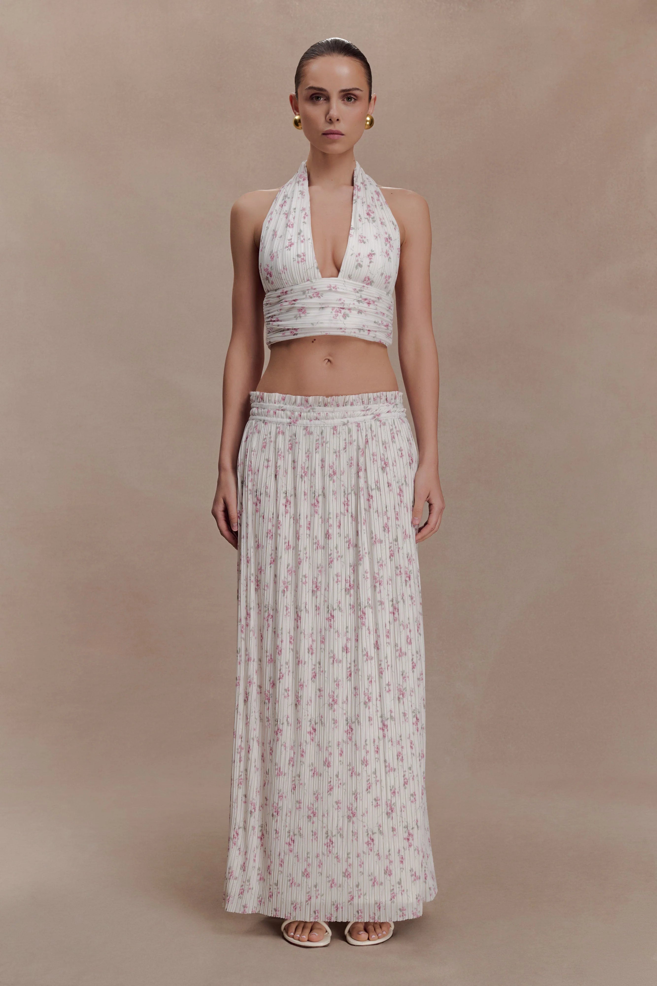 Amaris Gathered Plisse Maxi Skirt Floral Ditsy Print