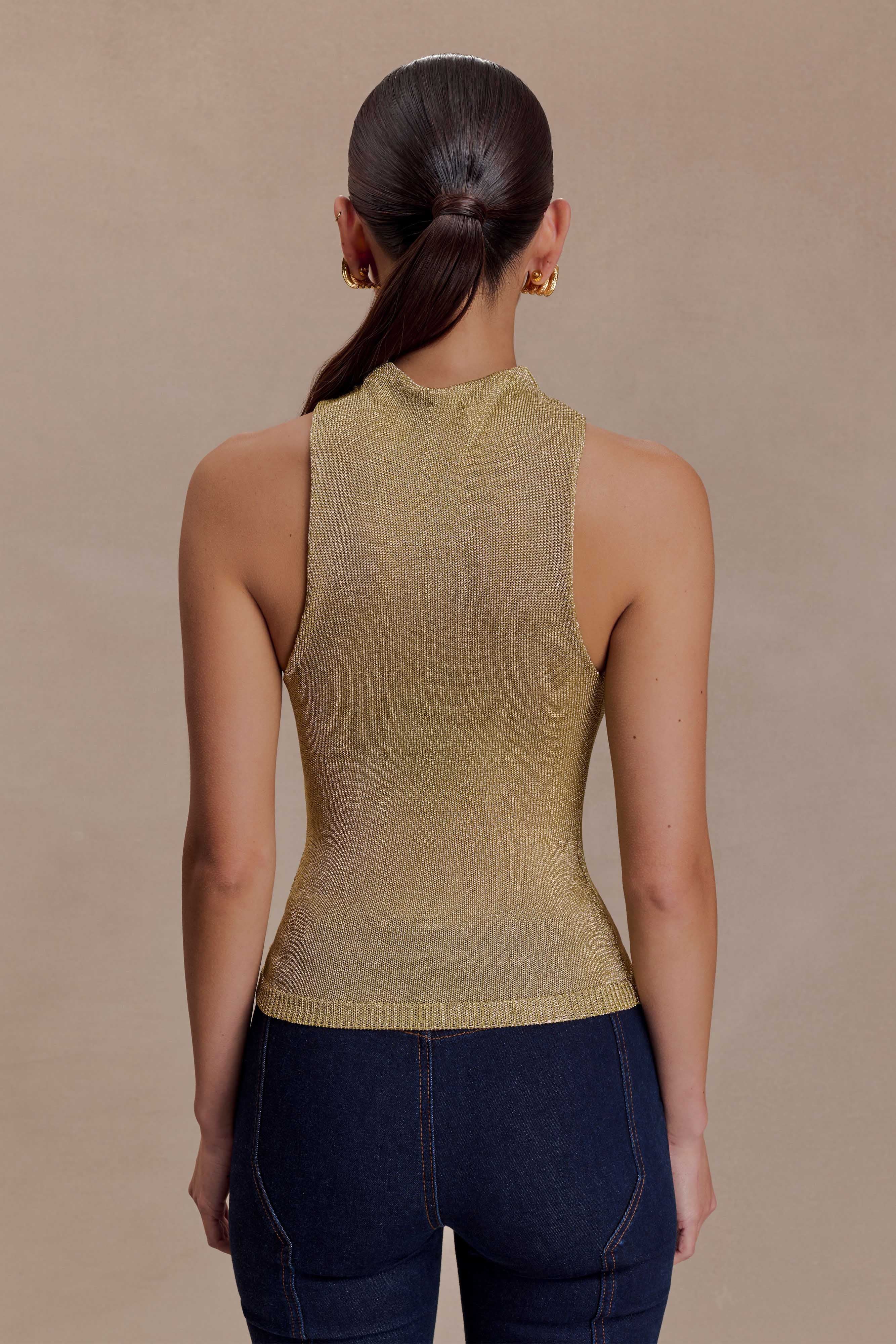 Nikki Lurex Top With Hardware Gold