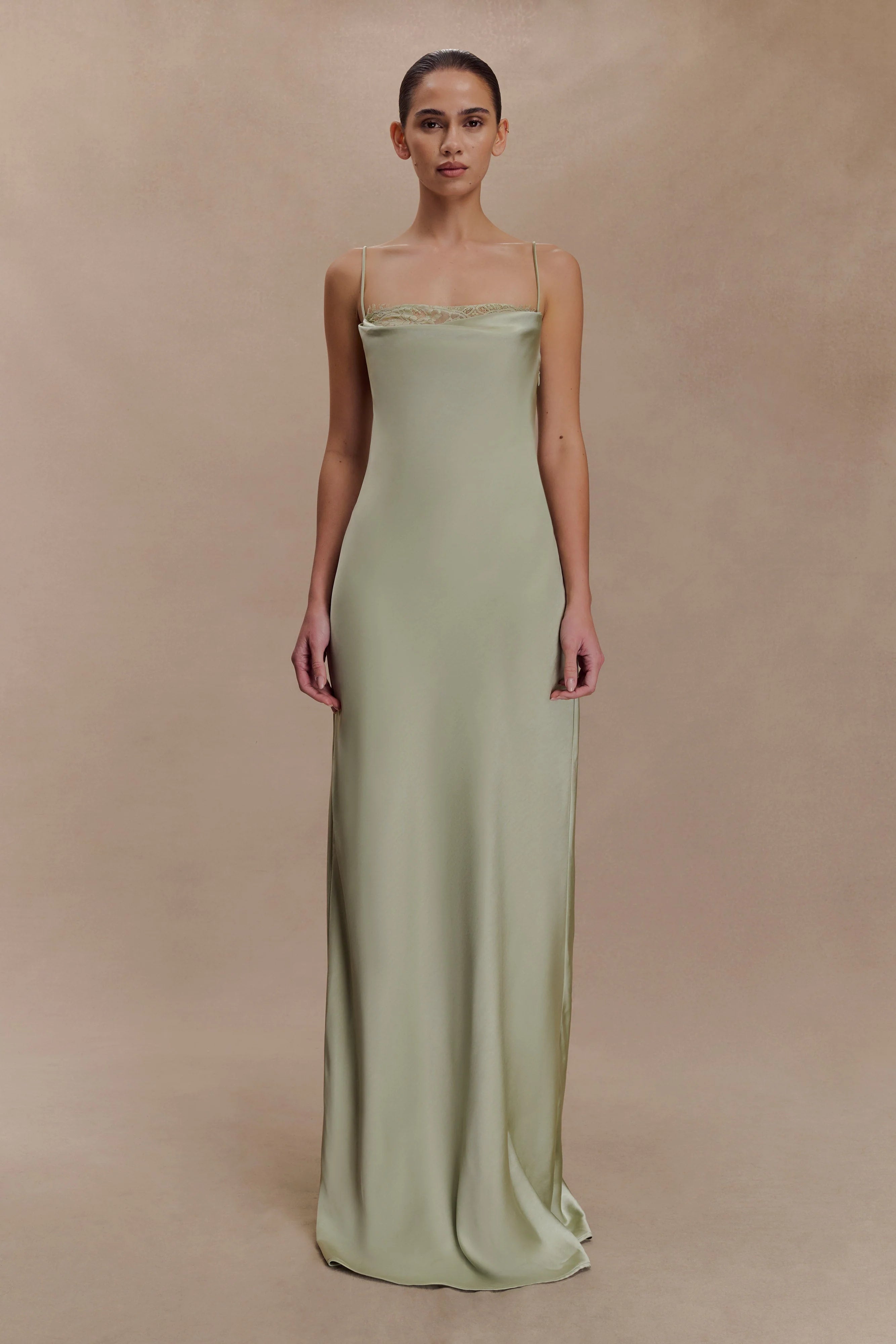 Isadora Lace Satin Maxi Dress Sage