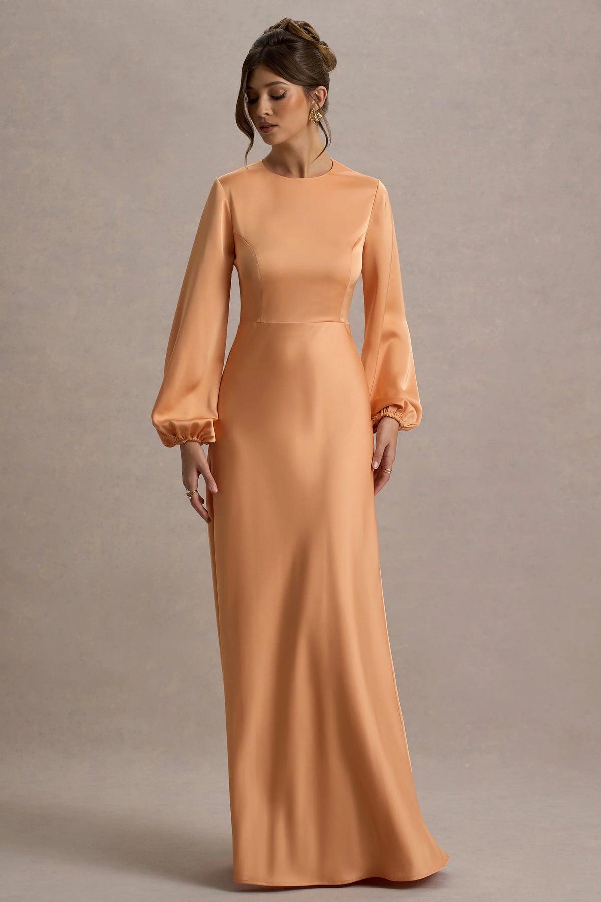 Crawley Peach Satin Puff Sleeve Maxi Dress