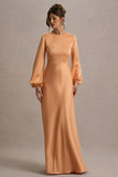 Crawley Peach Satin Puff Sleeve Maxi Dress