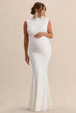 Osanna White Wide Neck Maternity Maxi Dress With Ruched Detailing