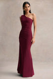 Adelina Burgundy One Shoulder Maxi Dress With Drape