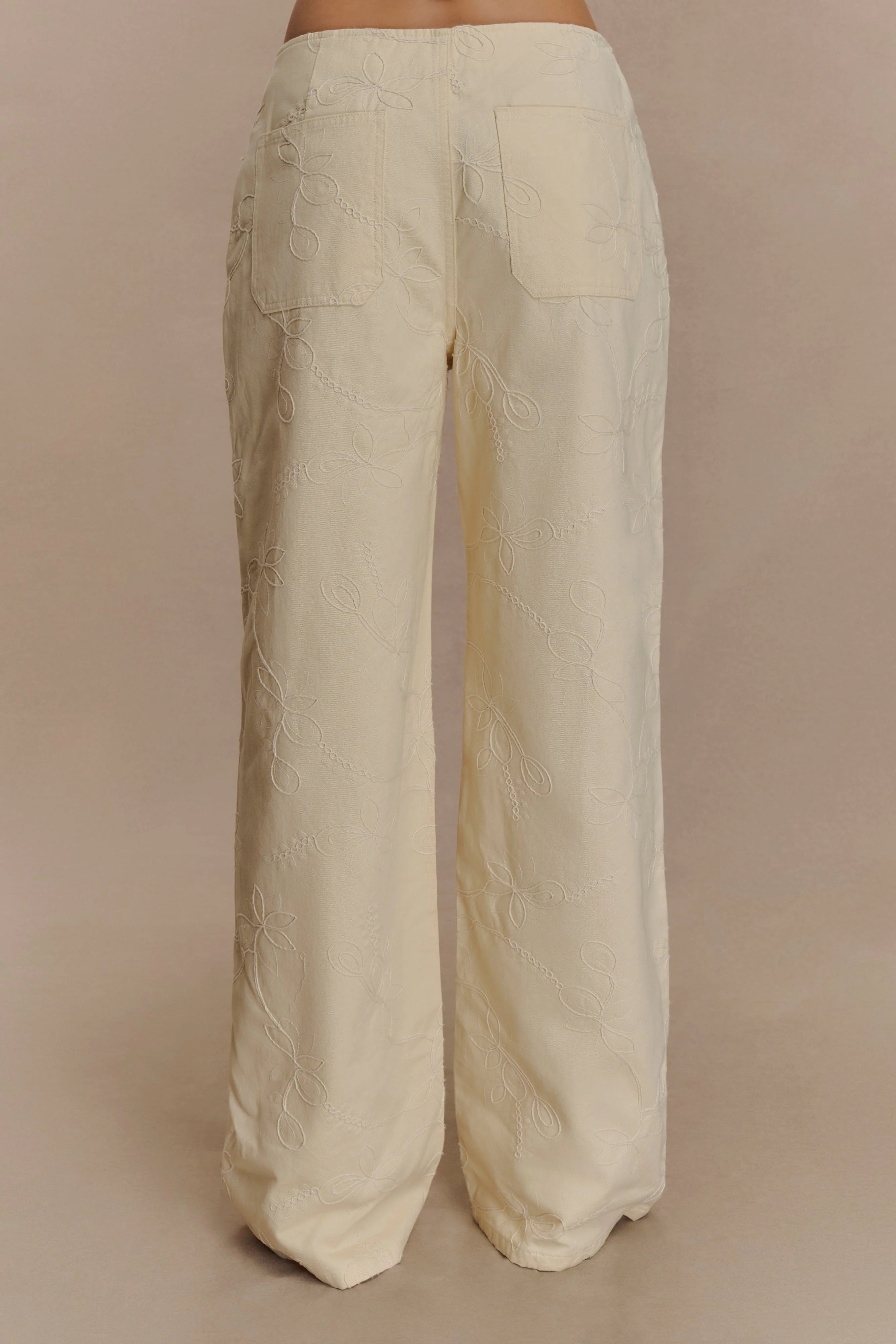 Ebony Embroidered Denim Jeans Cream