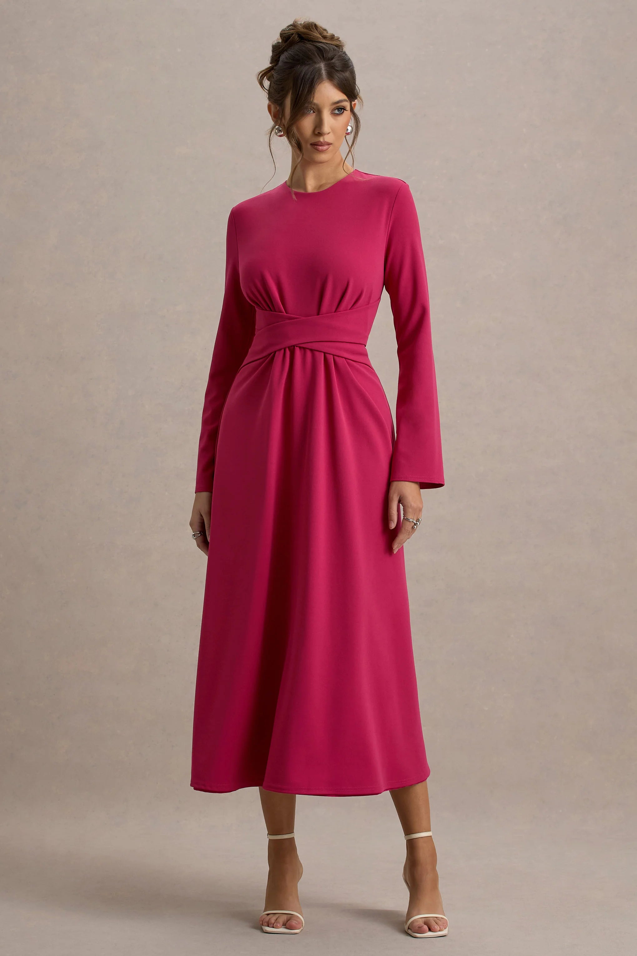 Cassiopeia Lemon Long Sleeve Midi Dress With Cross Waist