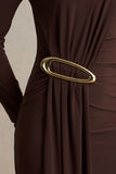 Zadie Brown High Neck Maxi Dress With Gathered Detail