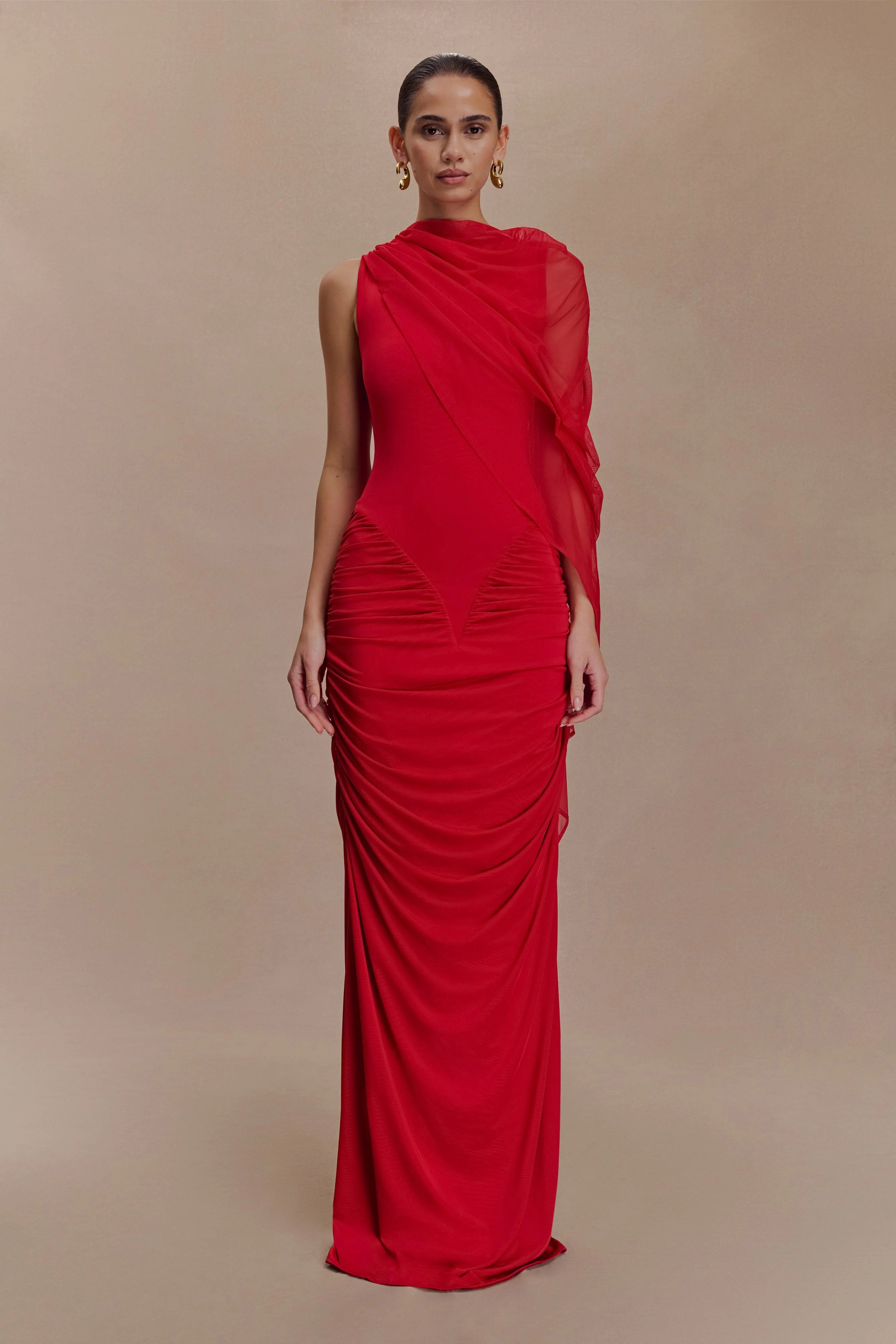 Amandine Ruched Slinky Maxi Dress Ruby