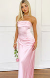 Malorie Pink Satin Strapless Maxi Dress - PRE ORDER