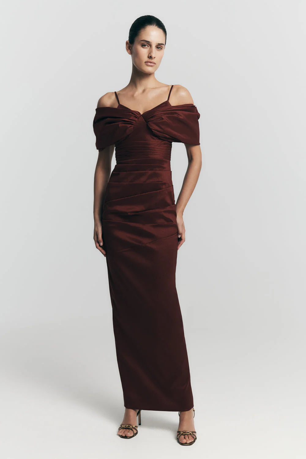 Thelma Bardot Maxi Dress Wine