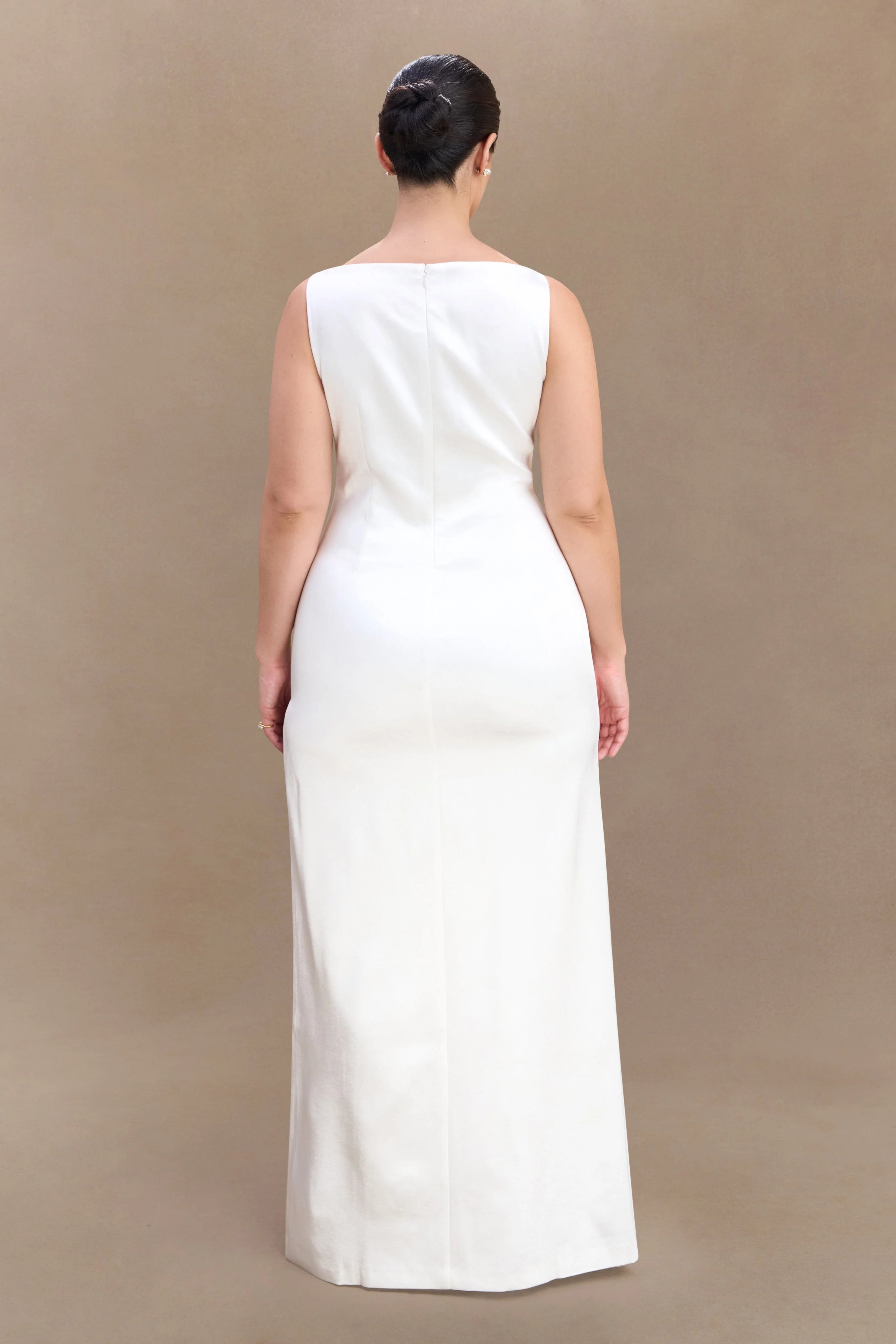 Violet Sleeveless Satin Maxi Dress White