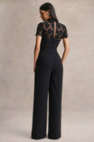 Orlina Black High Neck Jumpsuit With Lace Detailing