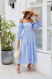 Women Floral Embroidered Maxi Dress Long Puff Sleeve Square Neck Bohemian Flowy Dress with Pockets Summer Fall