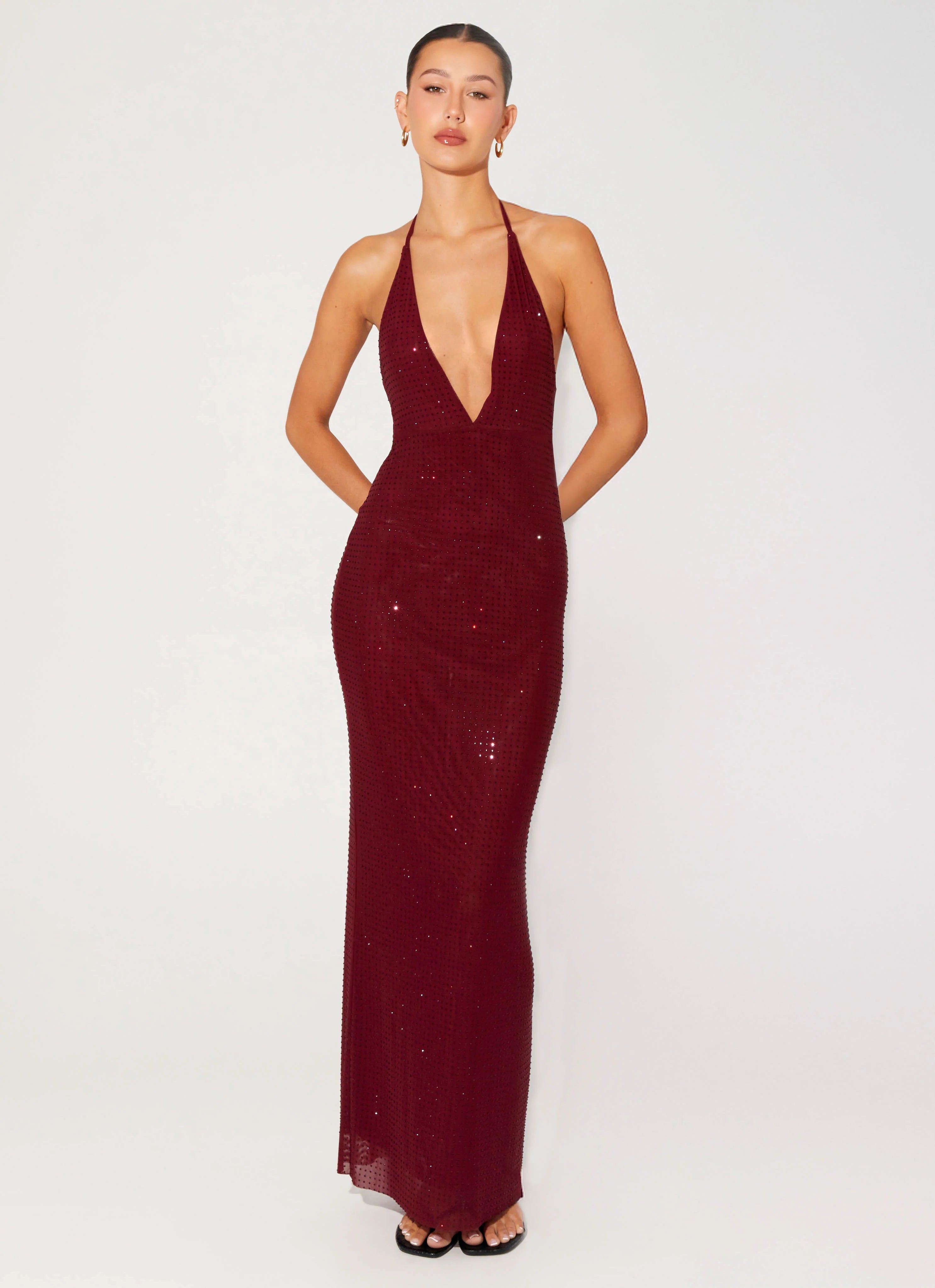 Keliese Beaded Maxi Dress Burgundy