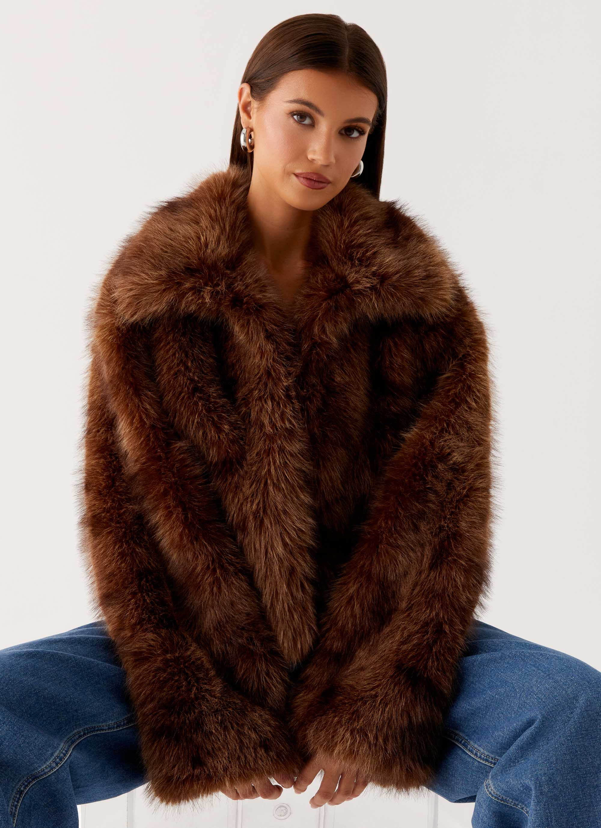 Miccy Cropped Faux Fur Coat Chocolate