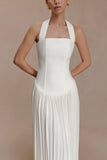 Stacie Pleated Halter Maxi Dress Ivory