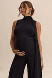 Renza Black High Neck Maternity Jumpsuit With Scarf Detail