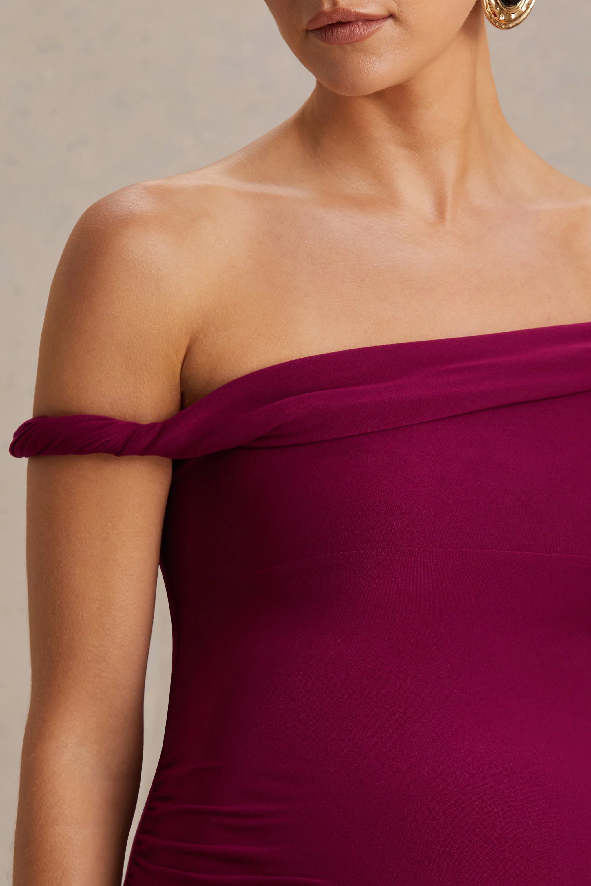 Salome Burgundy Twisted Asymmetric Maternity Midi Dress