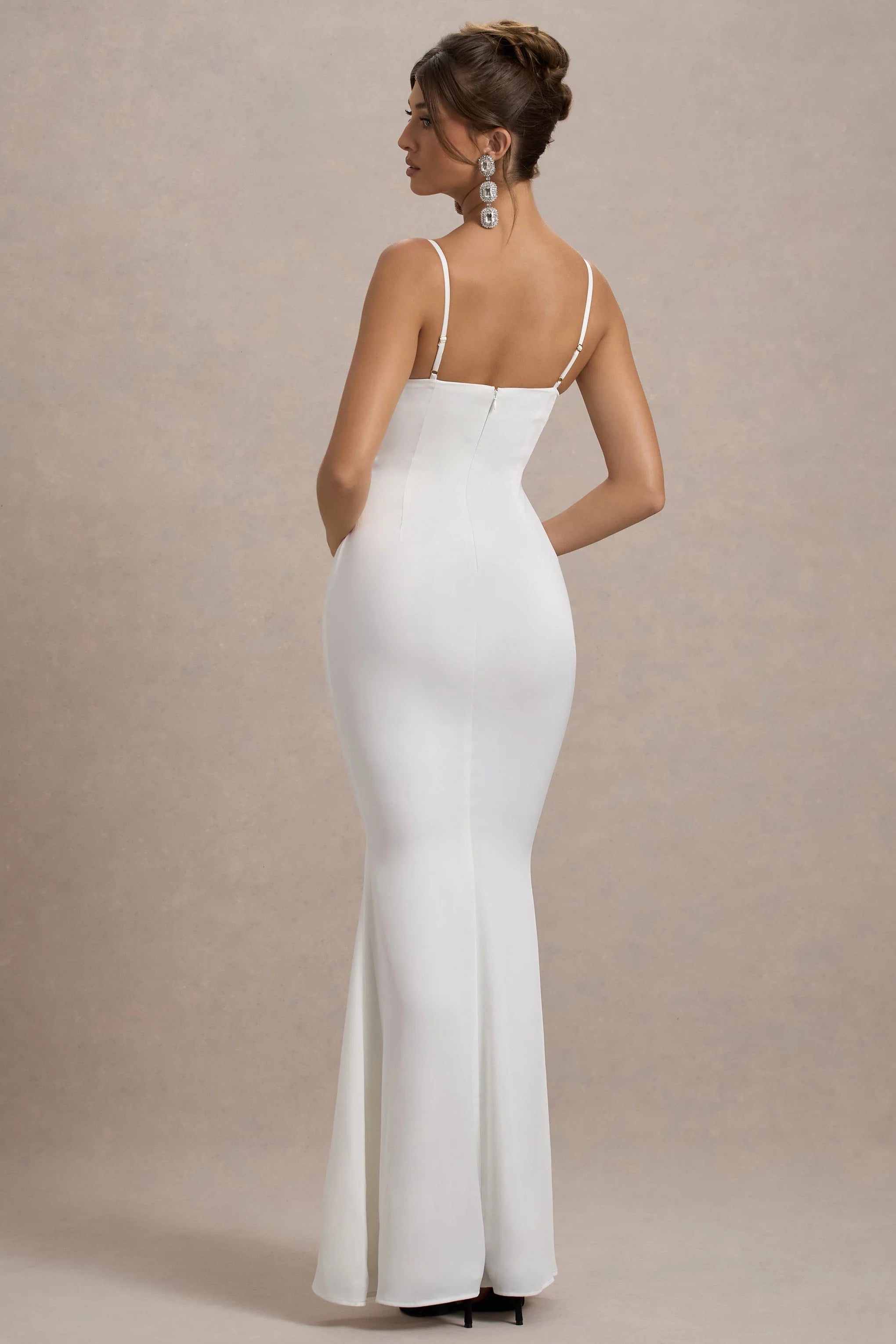 Rumi White Satin Strappy Maxi Dress With Velvet Bow