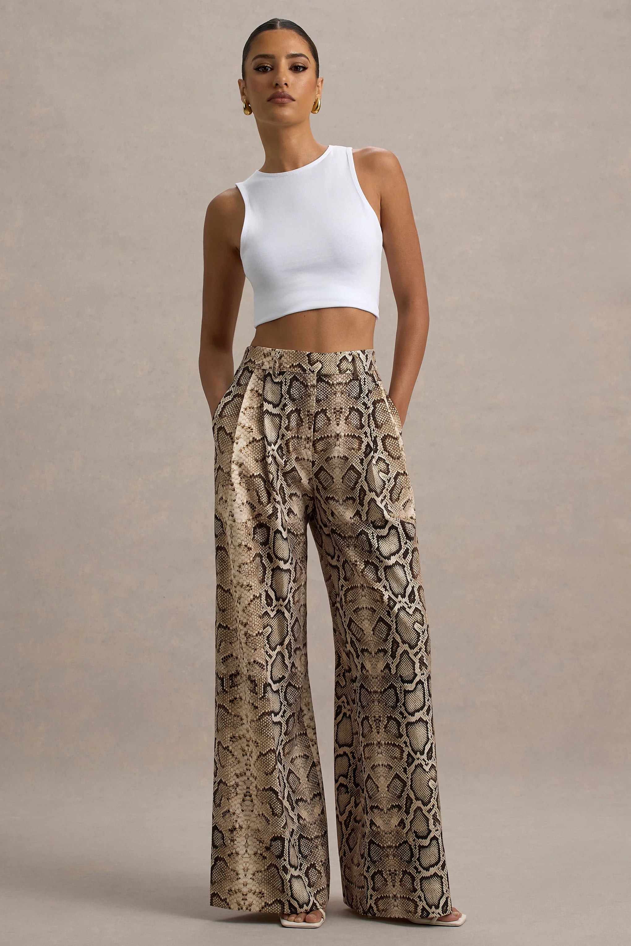 Shaniya Snake Print Wide Leg Trousers