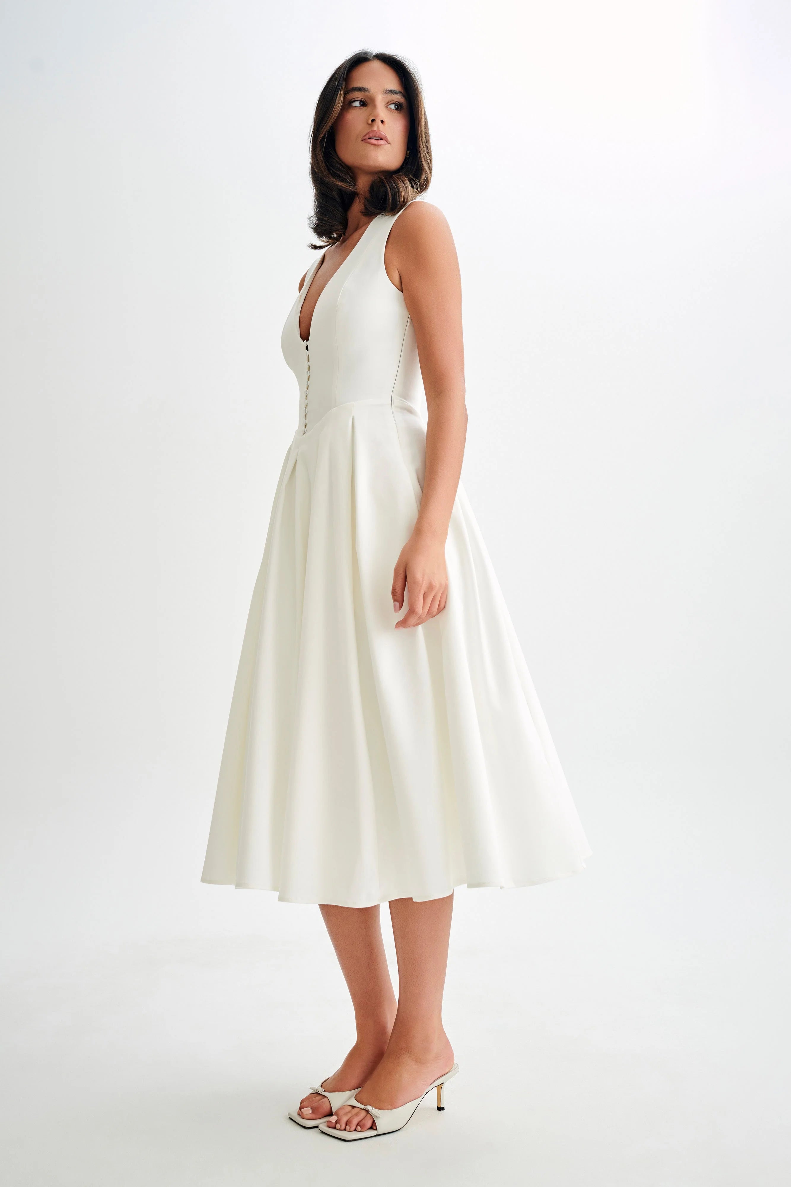 Keely Cotton Sleeveless Midi Dress White