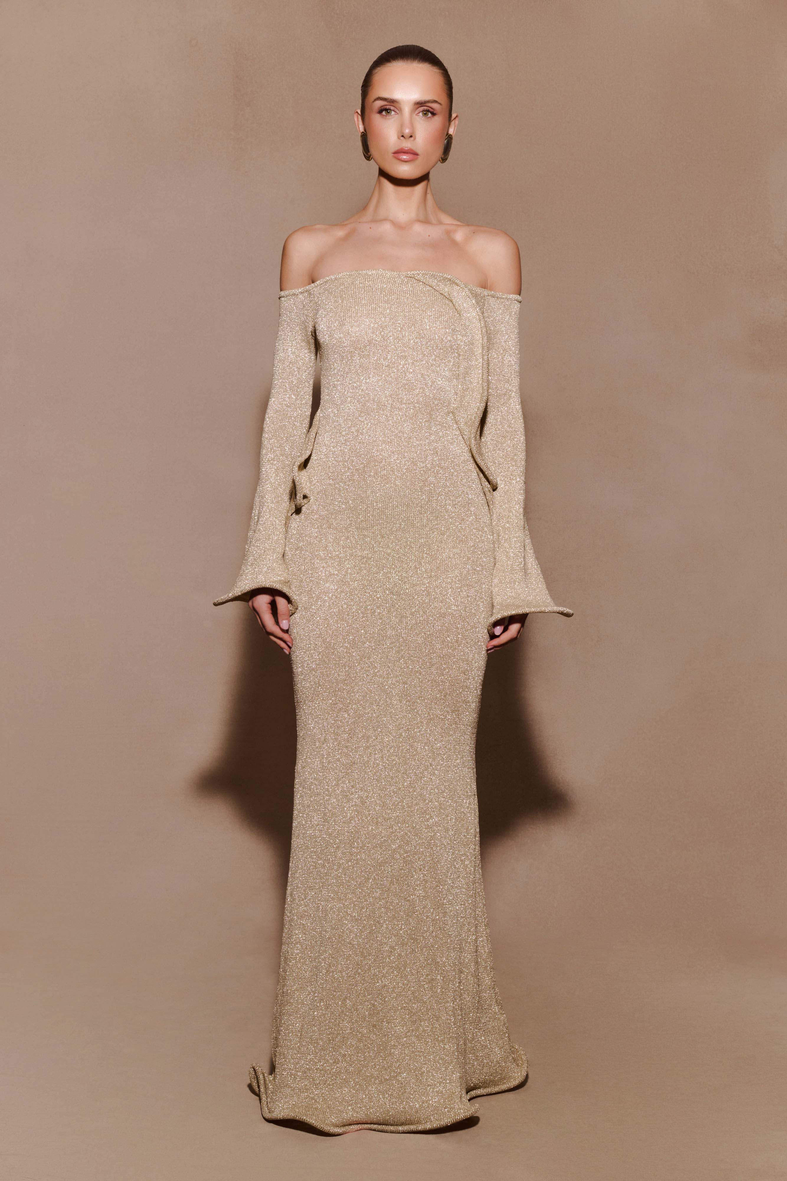 Sandrine Lurex Knit Maxi Dress Gold