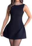 Women Sexy Backless Mini Dress Sleeveless Open Back A Line Formal College Graduation Dress