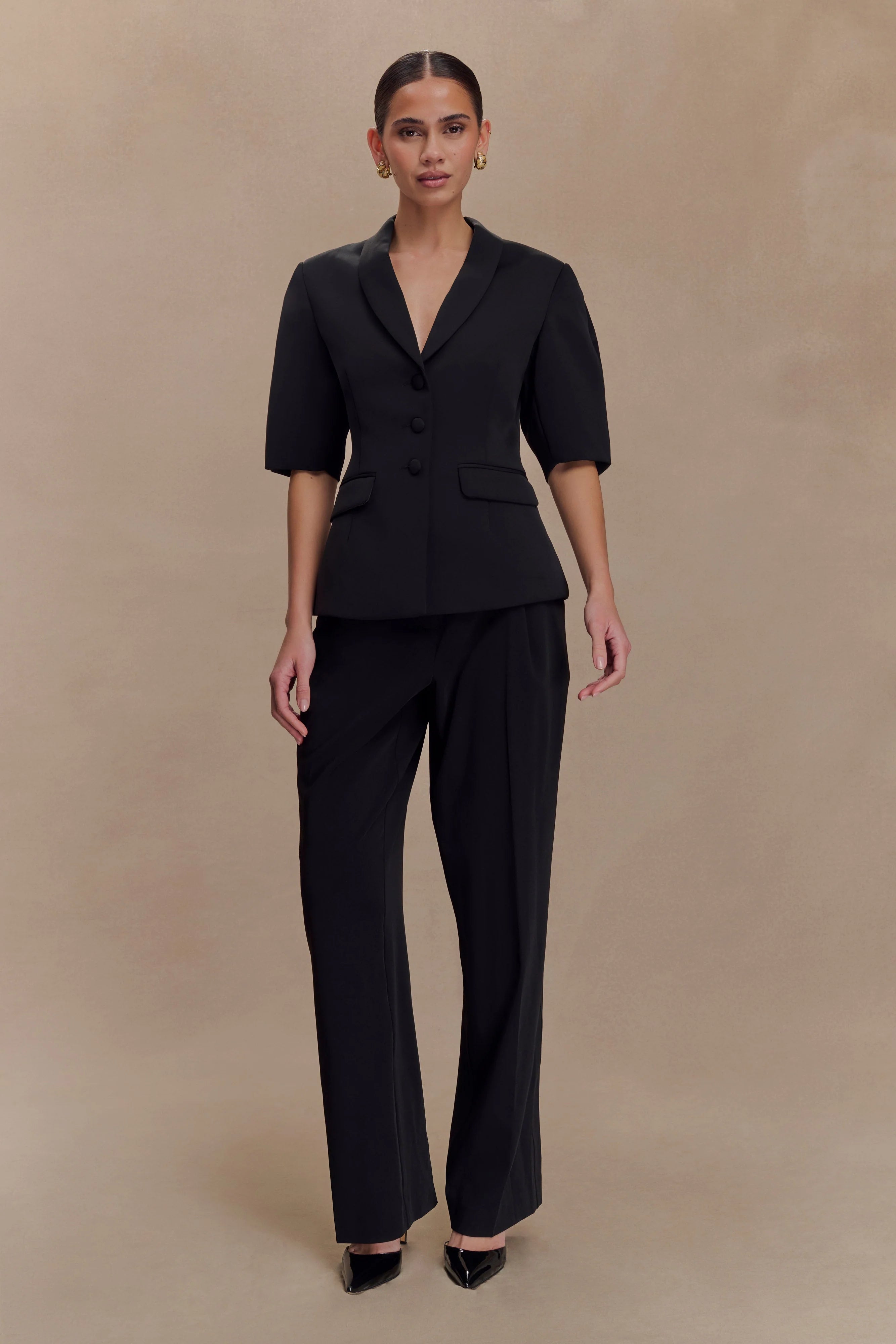 Opal Puff Sleeve Suiting Top Black