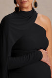Tessy Black Asymmetric Neck Maternity Maxi Dress With Cape Sleeve
