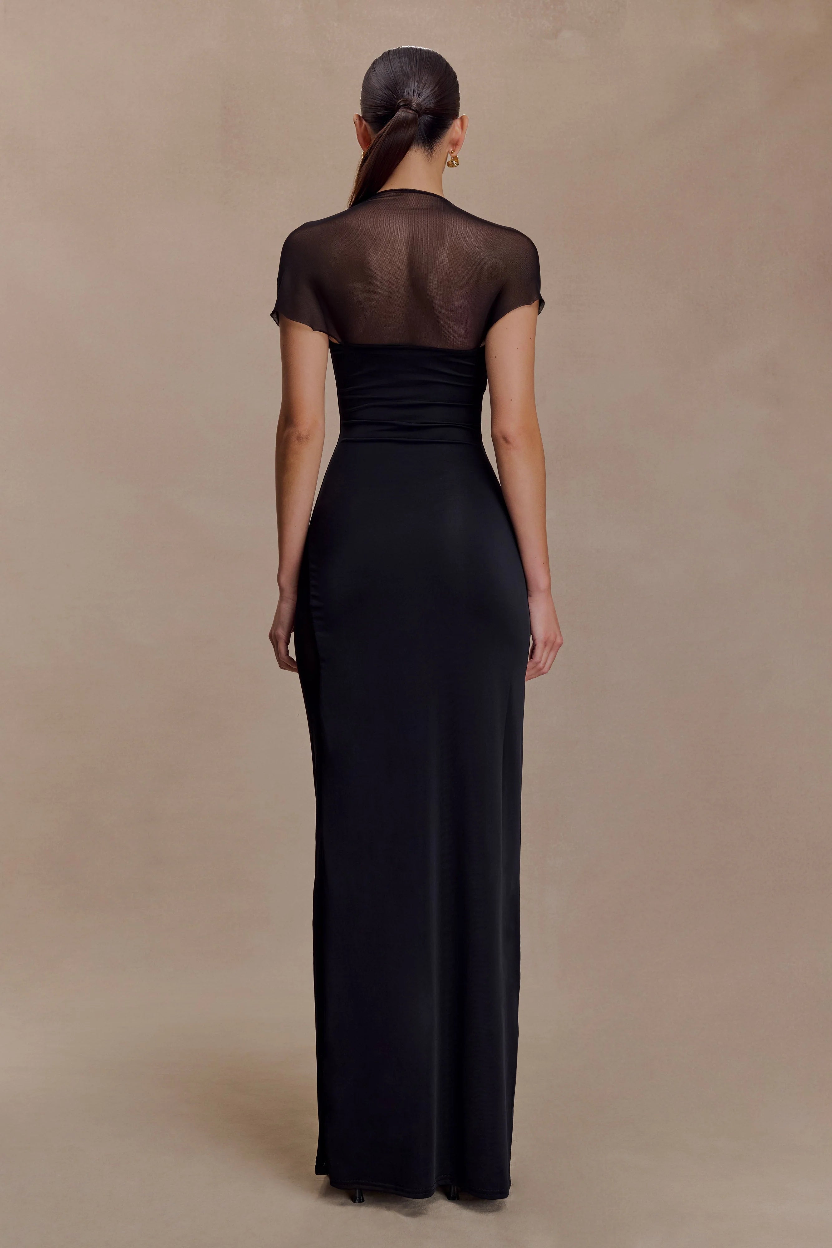 Wyatt Slinky And Mesh Maxi Dress Black