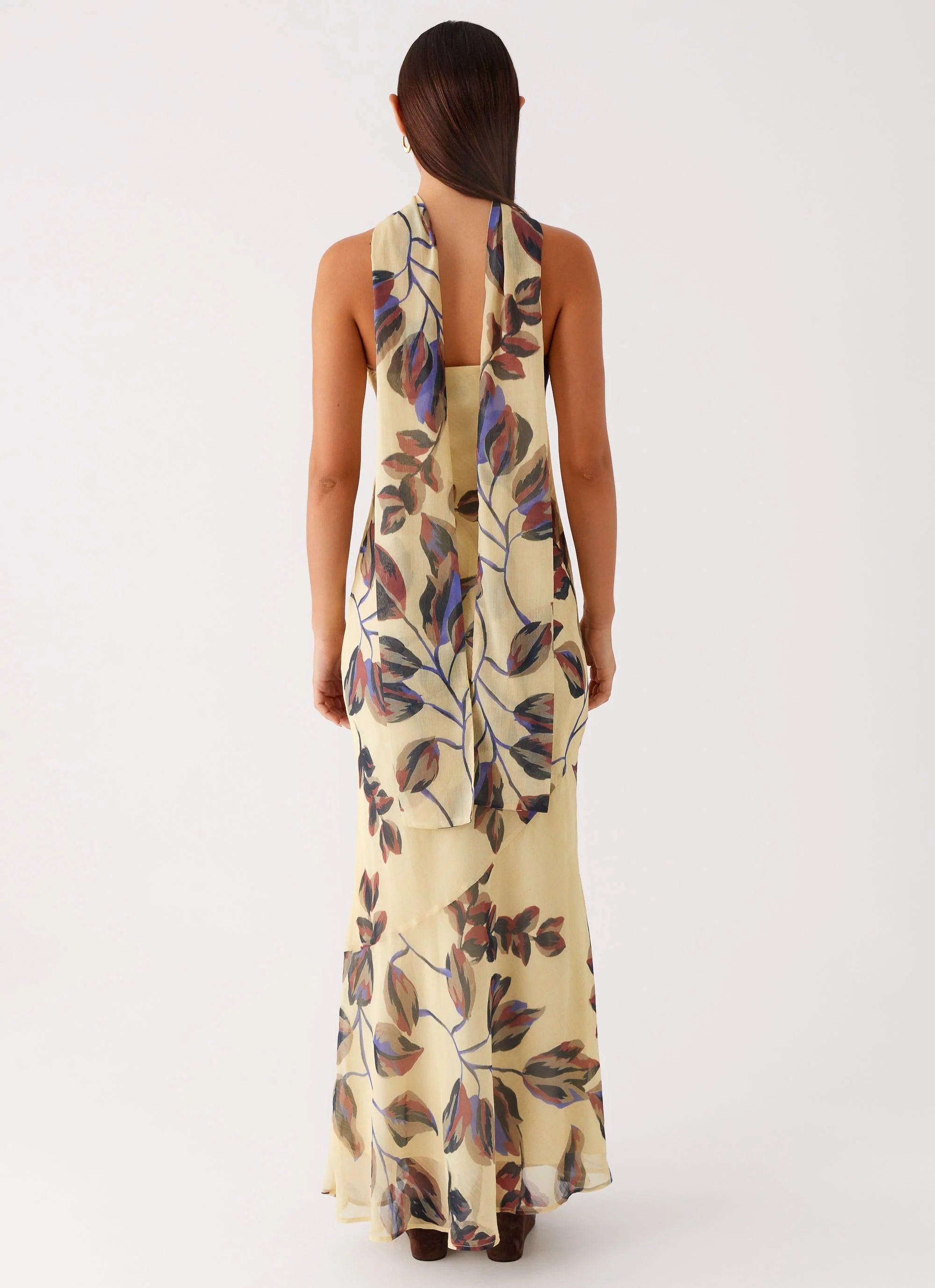 Under The Pagoda Maxi Dress Buttercream Leaf Print