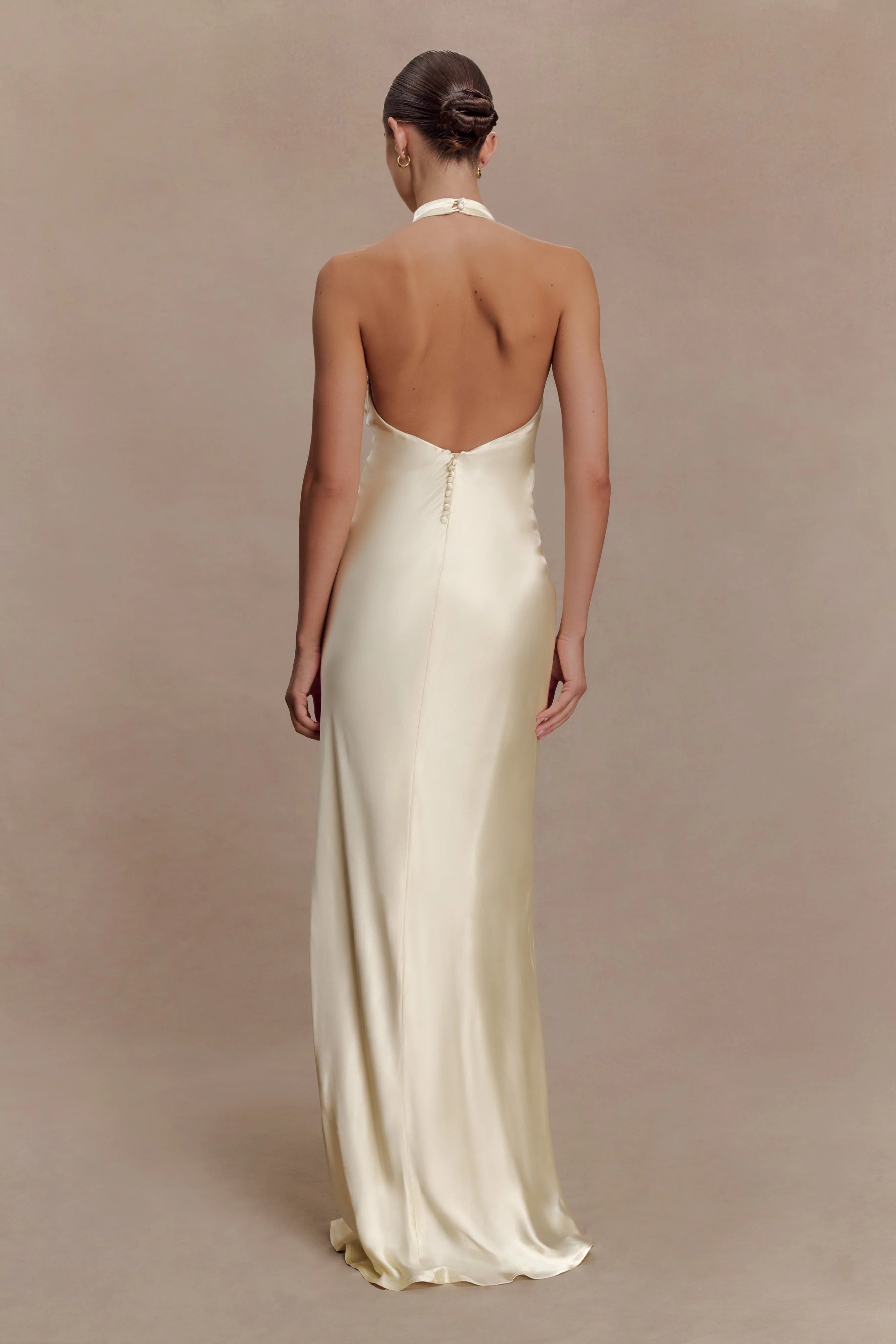 Esther Iridescent Satin Cowl Maxi Dress Lemon Sorbet