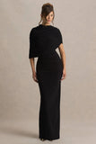 Glitz Black High Neck Maxi Dress With Cape Sleeve and Ruched Detail