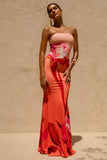 Ceremony Pink Ombre Floral Print Bandeau Fishtail Maxi Dress