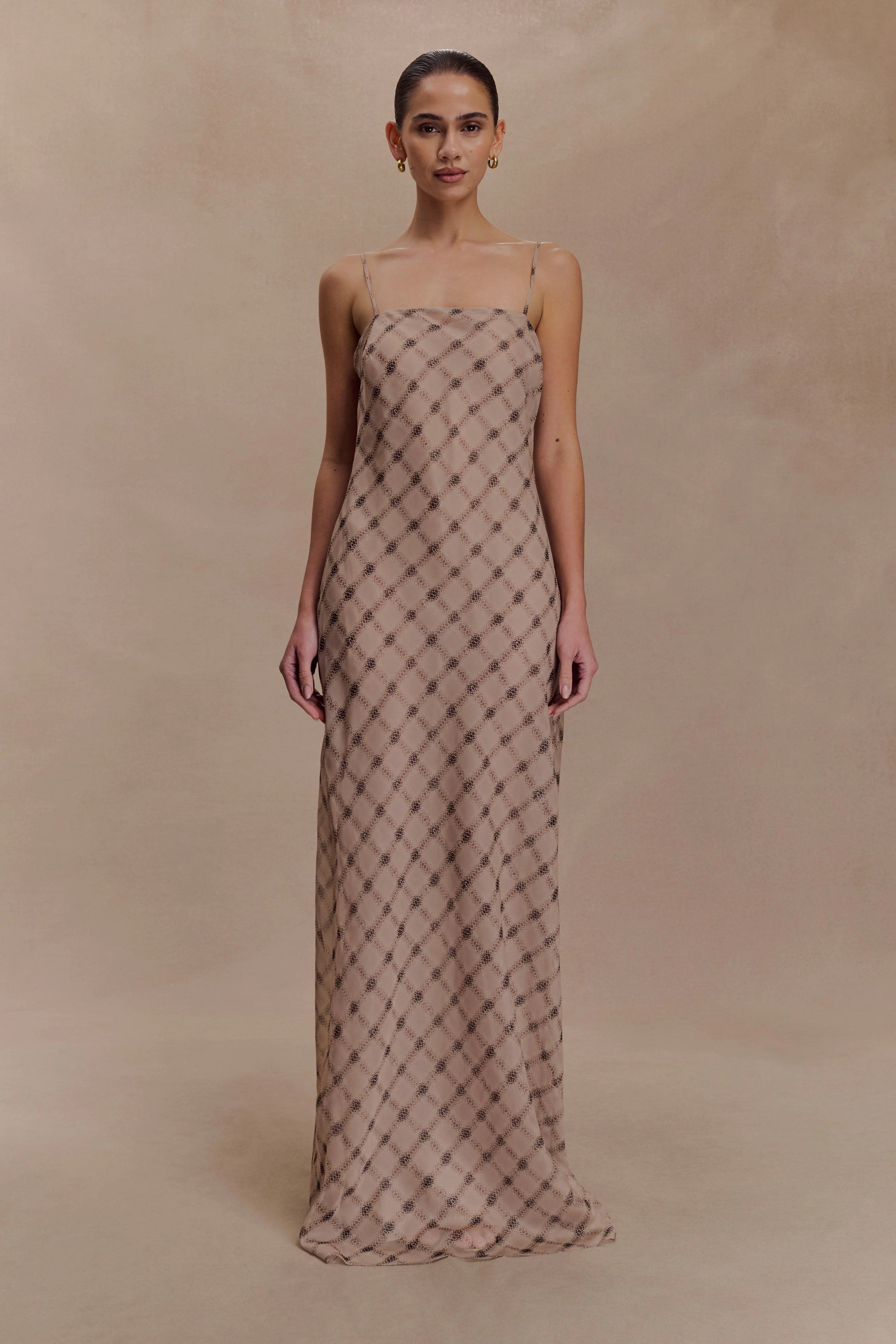 Silvana Chiffon Maxi Dress Snake Check Print Mocha