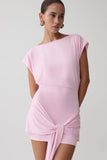 Maiara Shortsleeve Slinky Tie Mini Dress Pink
