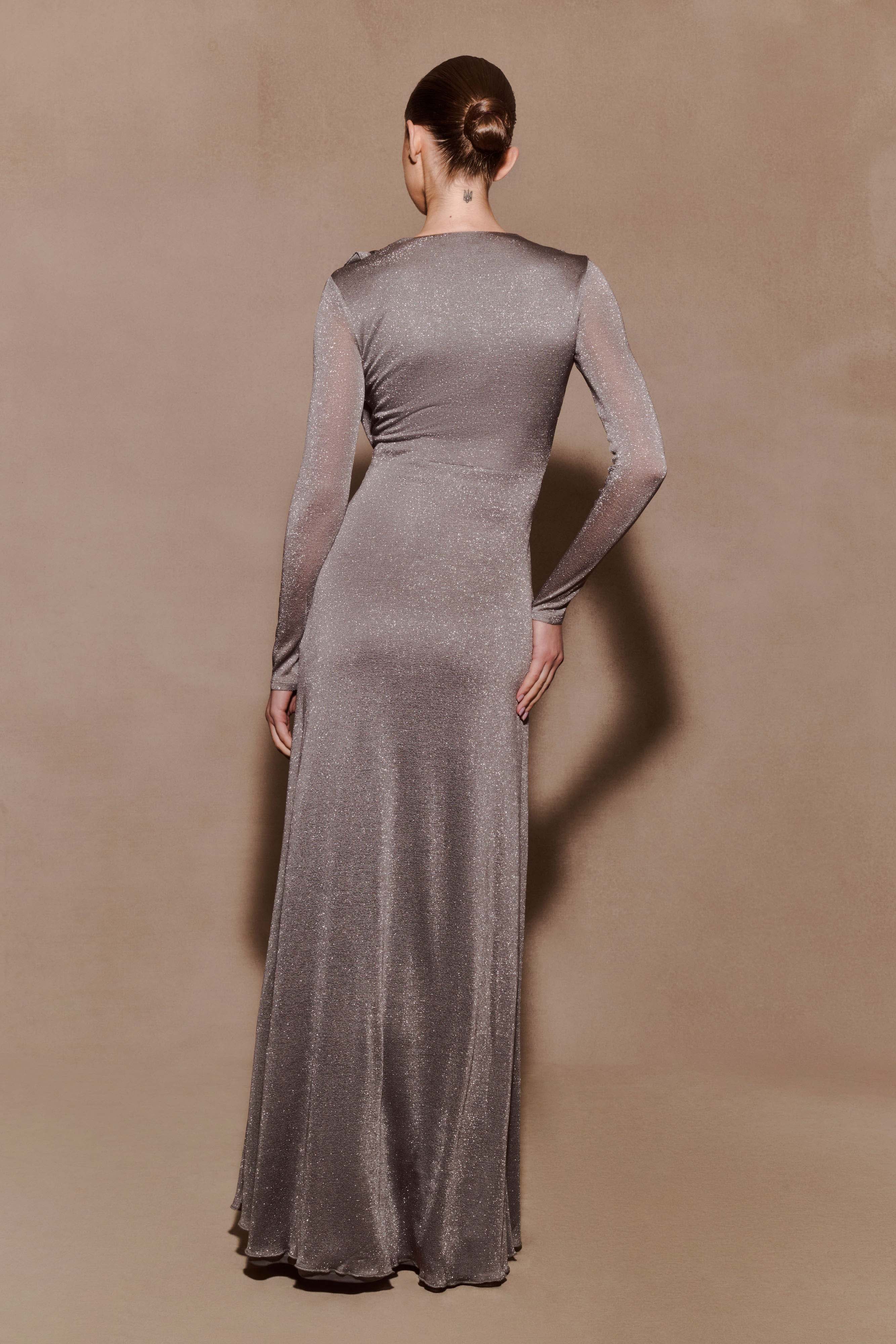 Scarlet Lurex Cowl Maxi Dress Silver