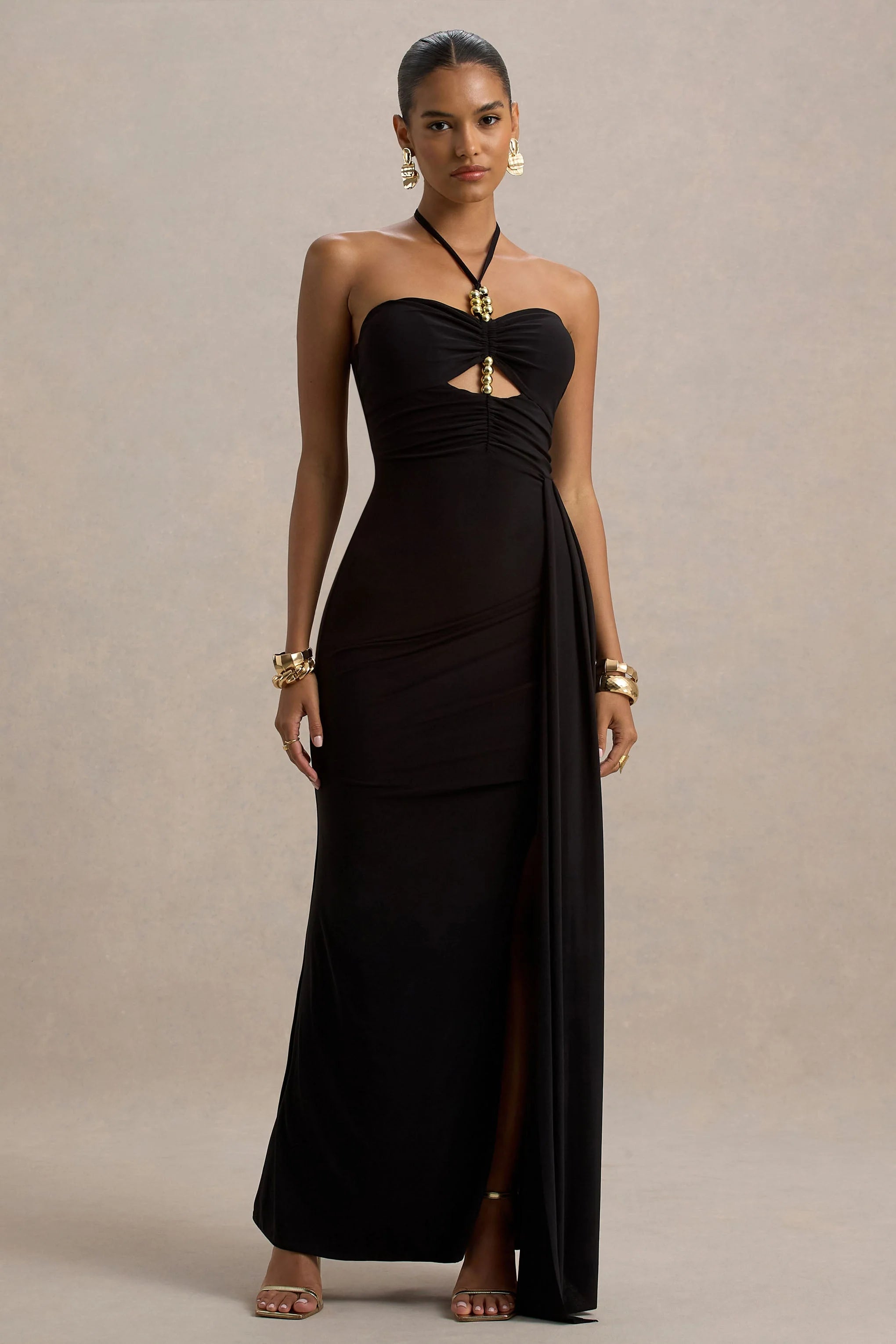 Mohito Black Halter Neck Cut Out Maxi Dress With Split