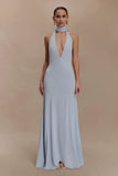 Juliet Slinky Maxi Dress With Scarf Pale Blue