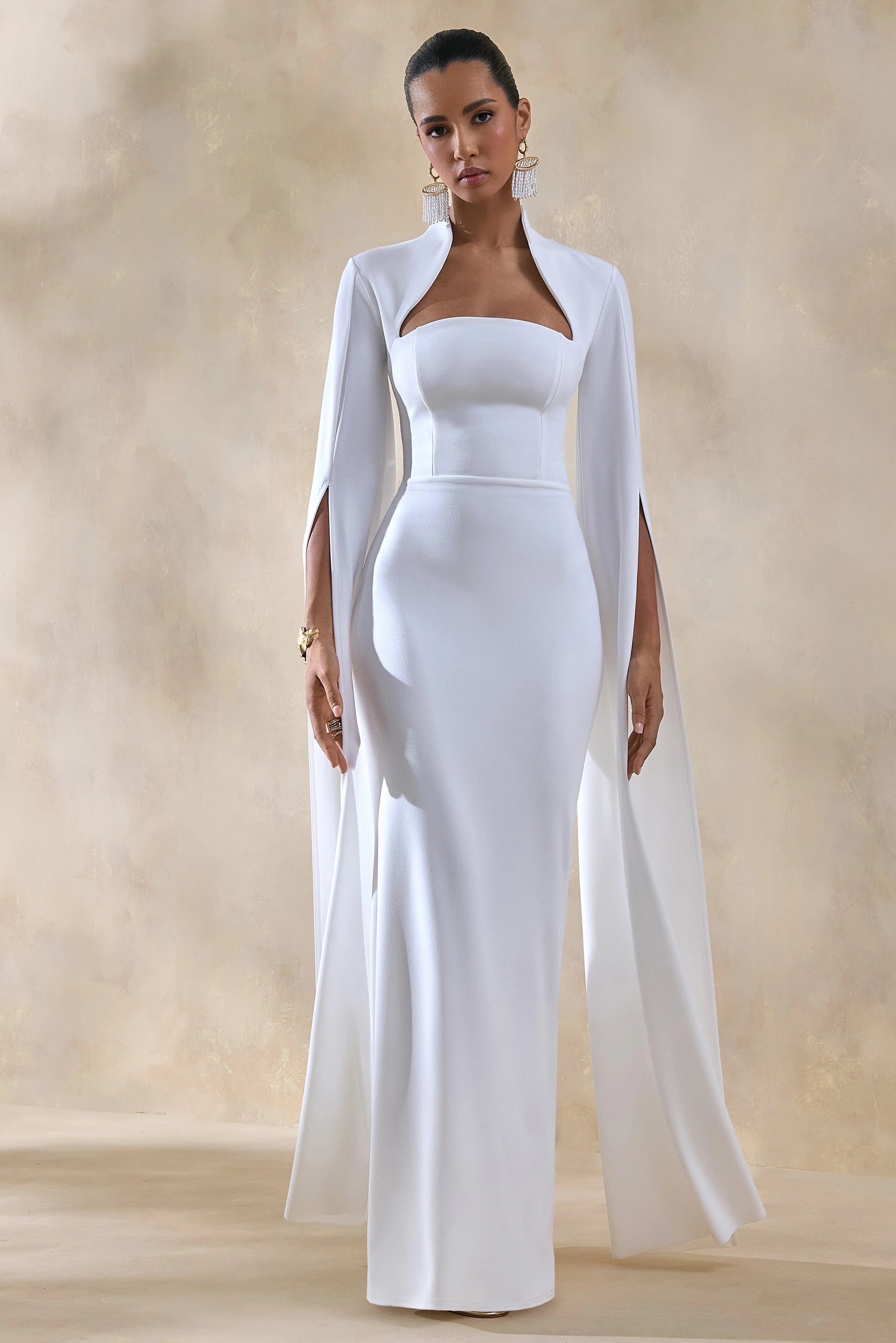 Esme White Square Neck Maxi Dress With Cape Sleeves